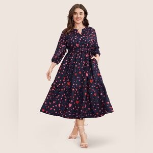 BloomChic Navy and Pink Heart Long Sleeve Dress